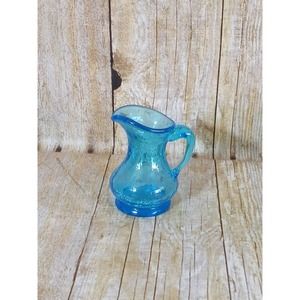 Crackle Glass Bud Vase Pitcher Blue Miniature Succulent Air Plants Planter (9A)